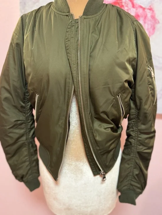 Topshop Olive Bomber Jacket in Military Green - Picture 3 of 7